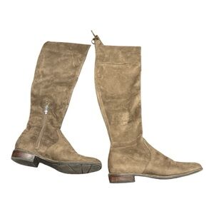 Marc Fisher Over the Knee Tie Back Taupe Fabric Boots Size 8 BB2